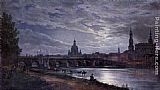 Dresden Canvas Paintings - View of Dresden at Full Moon